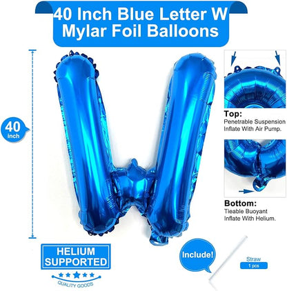 Lovoir 40 Inch Large Blue Letter W Balloons Big Size Jumbo Mylar Foil Helium - Image 2