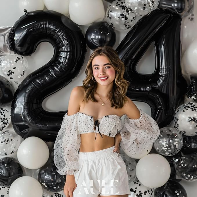 AULE 40 Inch Black Number Balloon 24 Foil 0-9 Birthday Big Numbers | Birthday - Image 2