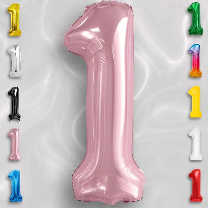 Pink Pearl Number Balloon 1 Mylar Foil Macaron Balloons 16 Inch - Image 2