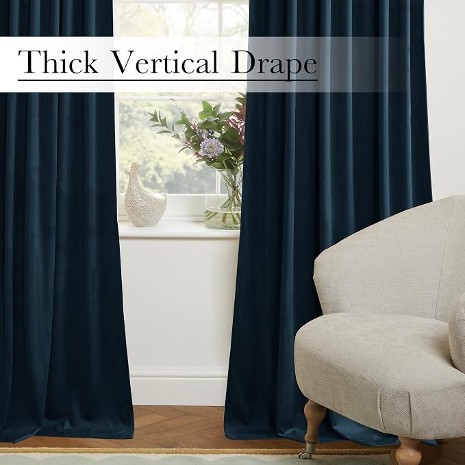 Navy Blue Doorway Curtain 80 inches Long Super Soft Velvet Thermal Insulated - Image 8