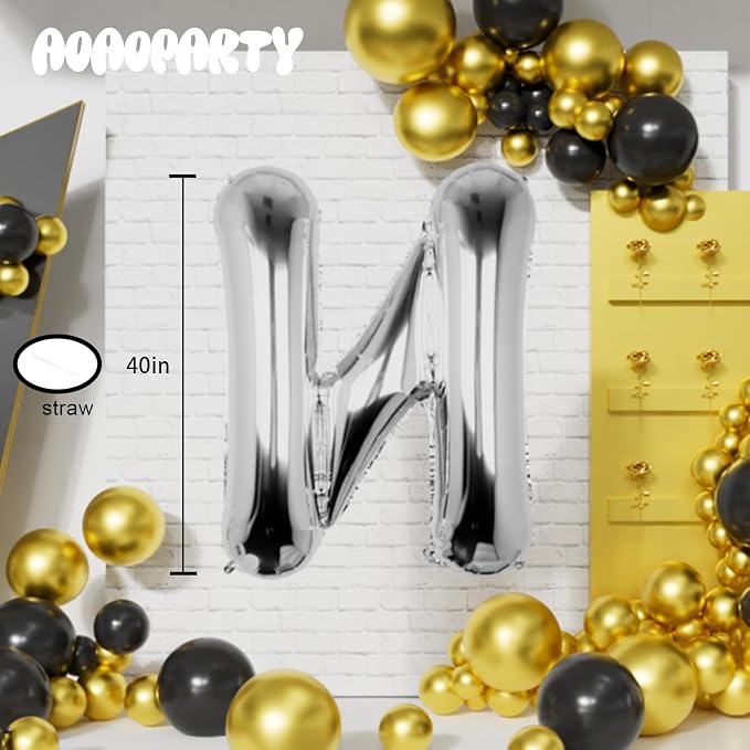 Letter Balloons Silver 40 Inch N Large Big Foil Mylar Balloon | - Image 6