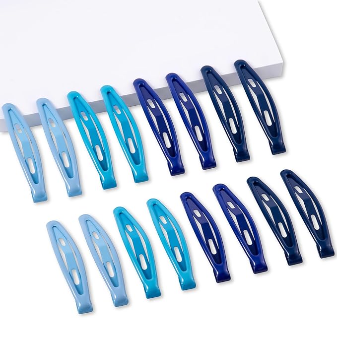 16 PCS Snap Hair Clips Metal Barrettes for Women Non Slip Barrettes for Thick and Thin Fine Hair,Bright Multiple Blue,2.36 x 0.43 Inches.