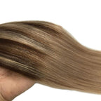 GOO GOO Clip in Hair Extensions Real Human Hair, Remy Human Hair Extensions Clip ins for Women, Natural Human Hair, 14inch 120g 7Pcs, 4/18 Balayage Chocolate Brown Highlighted Dirty Blonde