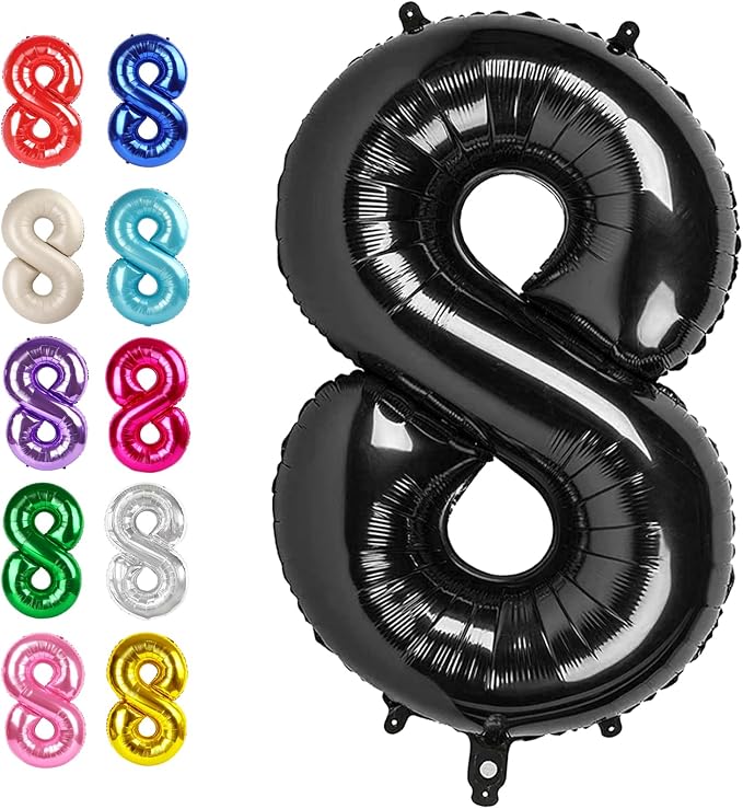 Black Number 8 Balloon 40 inch, Balloon numbers party supplies, deco photo shoot by Upgesy
