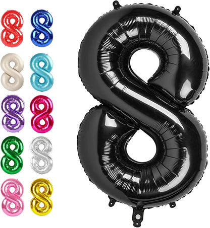 Black Number 8 Balloon 40 inch, Balloon numbers party supplies, deco photo shoot by Upgesy