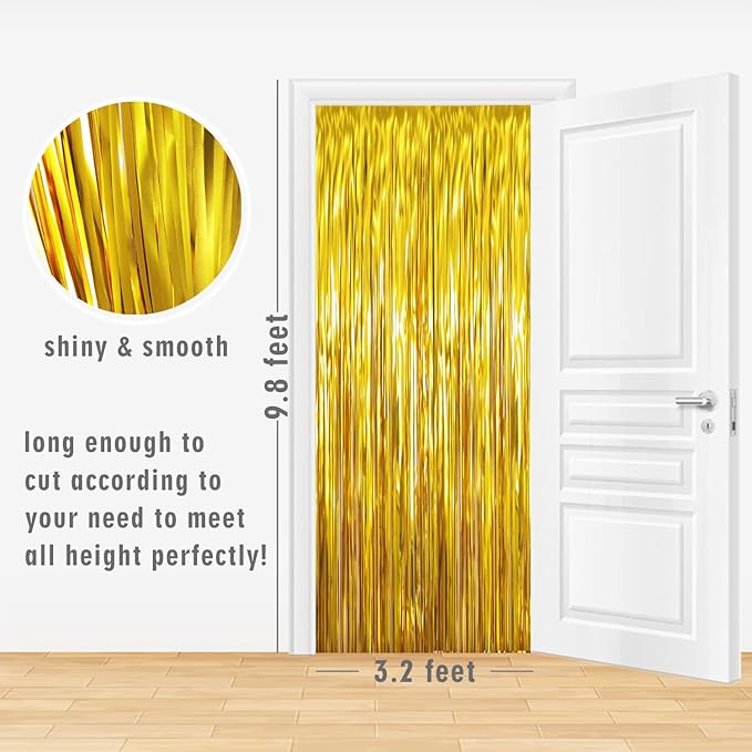 GOER 3.2 ft x 9.8 ft Metallic Tinsel Foil Fringe Curtains, Party Streamer - Image 3