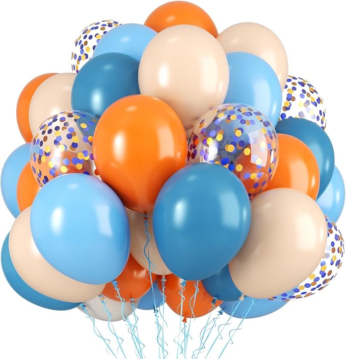 Blue and Orange Balloons, 12 Inch Orange Light Blue Nude Apricot Confetti by Saxuxu