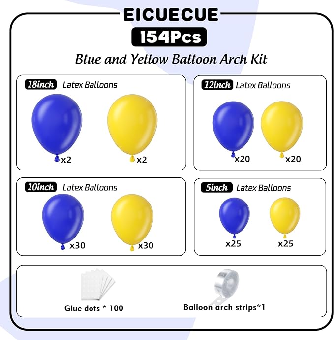 Blue and Yellow Balloons Garland Arch Kit 154Pcs - Image 2