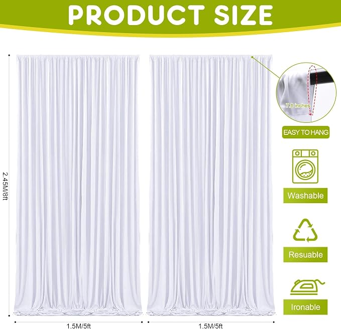 White Backdrop Curtain for Wedding Parties Backdrop Drapes 10x8FT | Wrinkle - Image 2