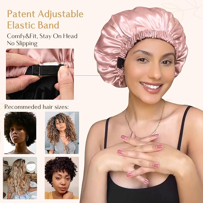 YANIBEST Adjustable Satin Bonnet Double Layer Hair Bonnet for Sleeping Bonnets for Women Hats Curly Natural Hair, Blush Pink