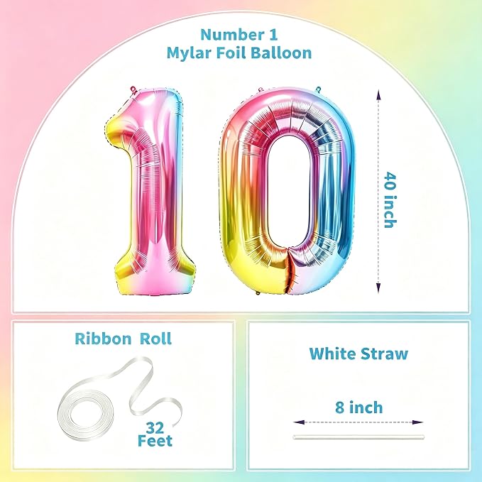 Rainbow Number Balloons Birthday Balloons - Image 2