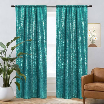 Eternal Beauty Teal Sequin Backdrop Curtains, 4 Panels 2x8FT | 3mm Sparkle - Image 8