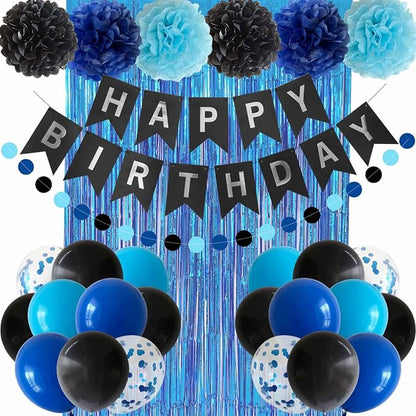 ANSOMO Blue and Black Happy Birthday Party Decorations by ANSOMO