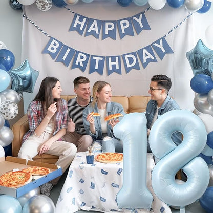 40 Inch 18 Balloon Number, Large Pastel Baby Matte Blue Foil Number 18 Balloons - Image 4
