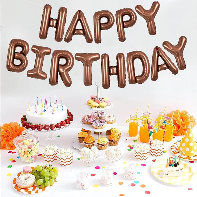 TONIFUL 16 Inch Chocolate Happy Birthday Balloons Banner Decorations | Reusable - Image 4