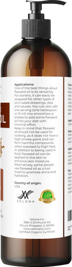 velona USDA Certified Organic Flaxseed Oil - 8 Fl Oz | 100% Pure and Natural Carrier Oil | Unrefined, Cold Pressed |Body, Face & Skin Care | Use Today - Enjoy Results…