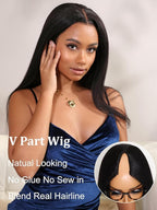 YIROO V Part Wig Yaki Straight Human Hair Wigs for Black Women Upgrade Upart Wig No Leave Out 12A Glueless Kinky Straight 20 Inch