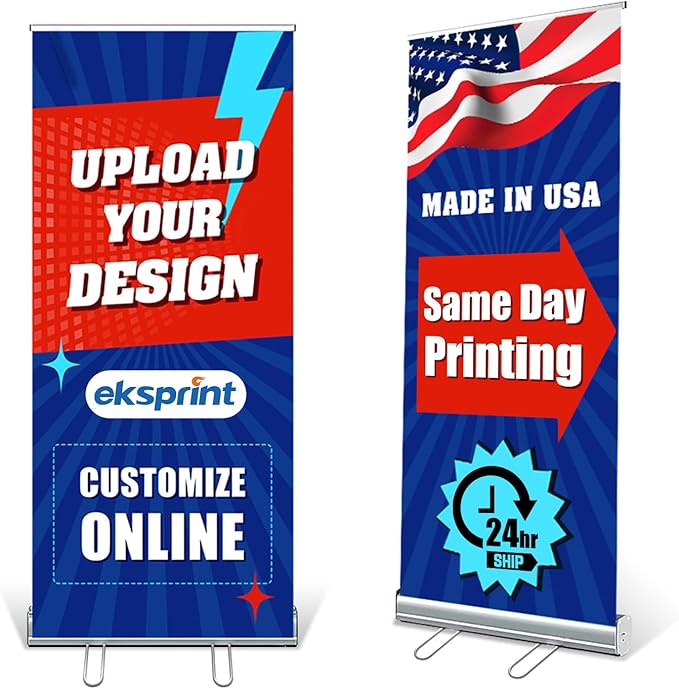 Custom Retractable Banner with Silver Aluminum Stand, Personalized Roll Up by EKSPRINT