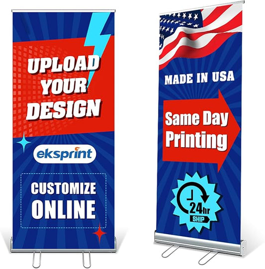 Custom Retractable Banner with Silver Aluminum Stand, Personalized Roll Up by EKSPRINT