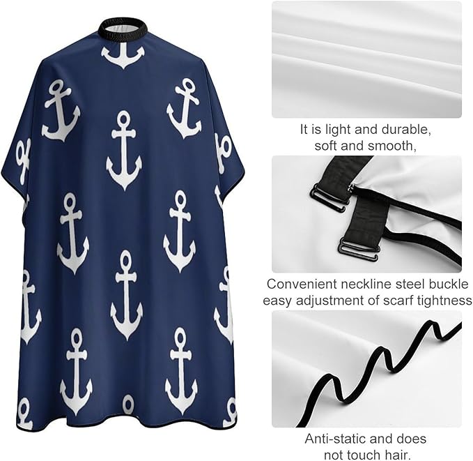Fashion Unisex Hair Cutting Cape with Adjustable Closure Navy Nautical Anchor Barber Cape