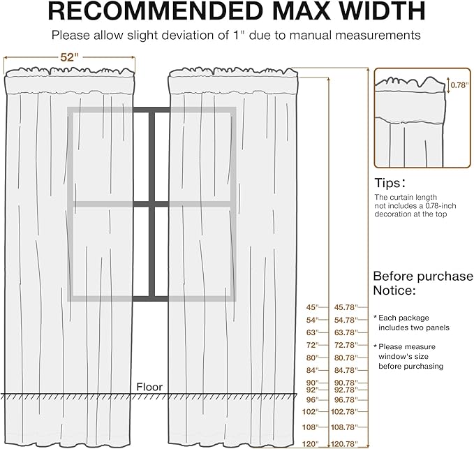 Anmao Beige Semi Sheer Light Filtering Extra Long Curtains 2 Panels, Leaf - Image 2