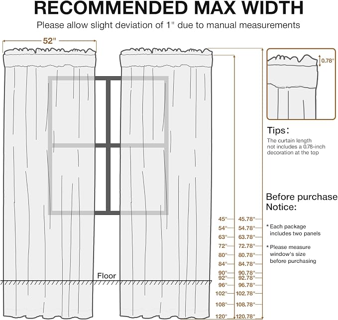 Anmao Cream Semi Sheer Light Filtering Curtains 90 Inches Long 2 Panels - Image 2
