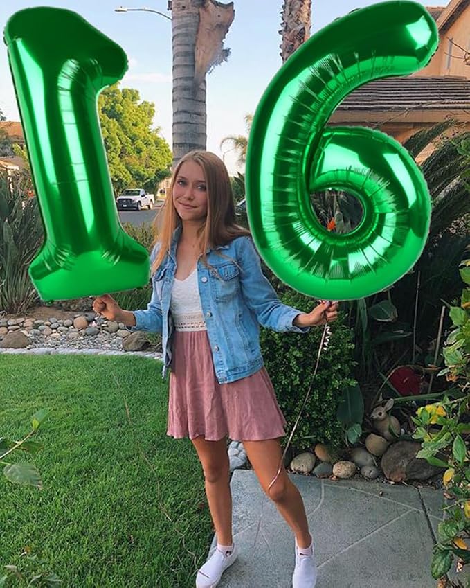 Number 16 Balloon 40Inch for 16 Year Old Birthday Decorations, Dark Green | - Image 2