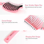 URTHEONE Hair Brush,Detangling Hairbrush Boar Bristle Hair Brushes for Women Men Kids Curly Thick Long Short Wet or Dry Hair, Curved Vented Detangler Brush for Faster Blow Drying (Pink)