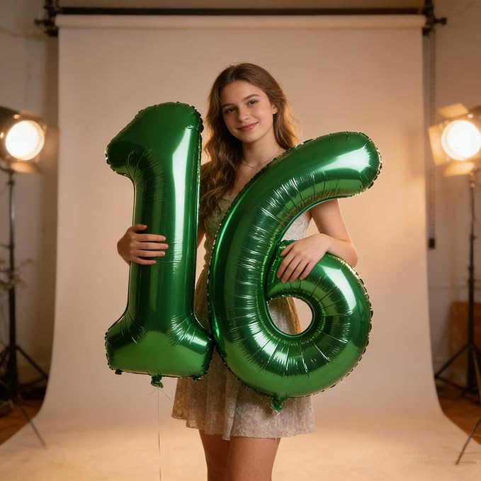 Number 16 Balloons 40 Inch for 16 61 Birthday Party Decoration, Dark Green | - Image 2