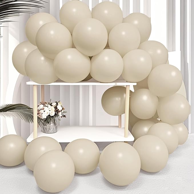 Firomi Beige Latex Balloons 12-inch 100 Pack | Big Helium Thicken Sand Balloon by Firomi