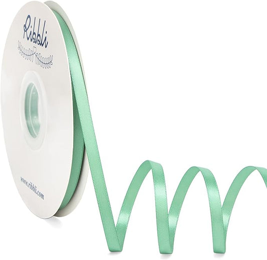 Ribbli Sage Green Satin Ribbon, Double Faced Satin 1/4 inch x Continuous 50 by Ribbli