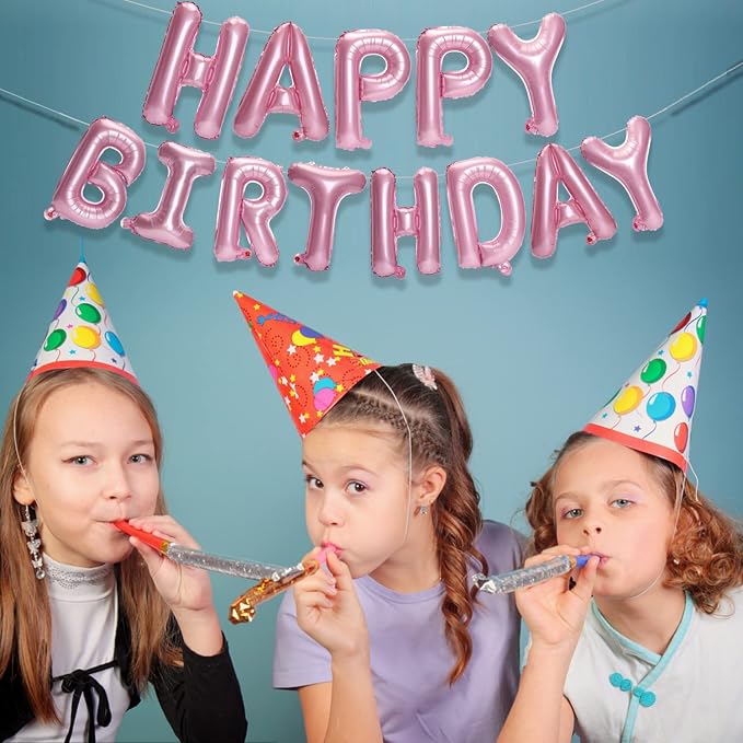 PIGETALE Pink Happy Birthday Banner, 16 Inch 3D Aluminum Foil Inflatable - Image 3