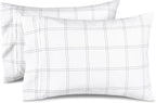 Bare Home Microfiber Pillow Cases - King Size Set of 2 - Cooling Pillowcases - Double Brushed - Pillowcases 2 Pack - Easy Care (King, Modern Plaid - White/Grey)