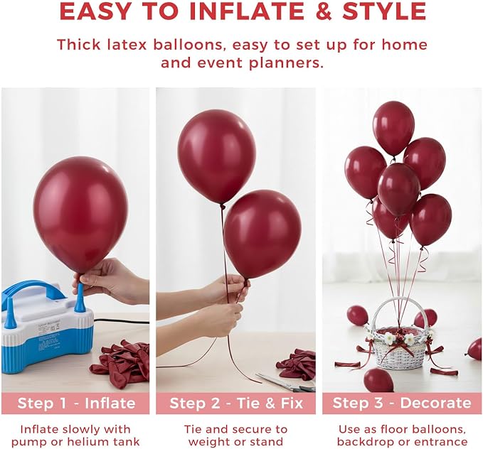 LOVESTOWN 110 PCS Burgundy Balloons, 12 Inch Bright Burgundy Latex Balloons | - Image 6