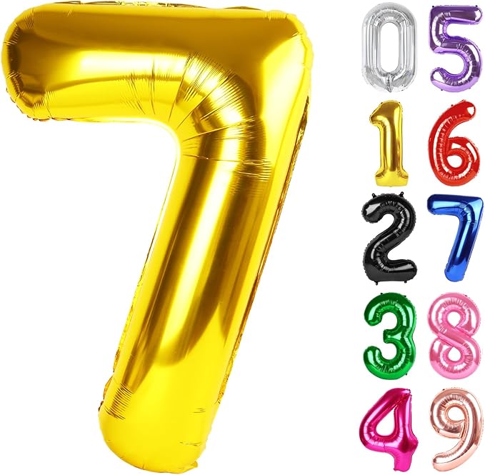 Gold Number 7 Balloon 40 Inch, 7th Birthday Party Decorations Men Women | Foil by IWERP