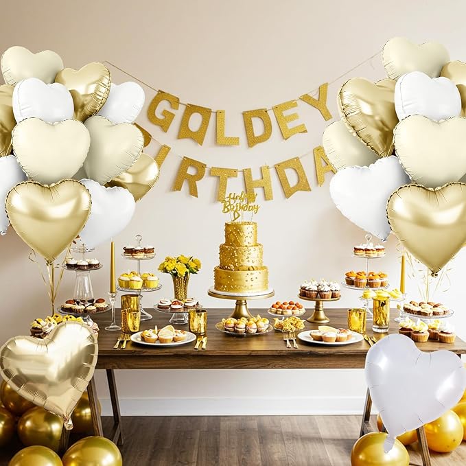 TONIFUL 30 Pcs 18 Inch Champagne Gold Cream White Heart Shape Foil Balloons | - Image 5