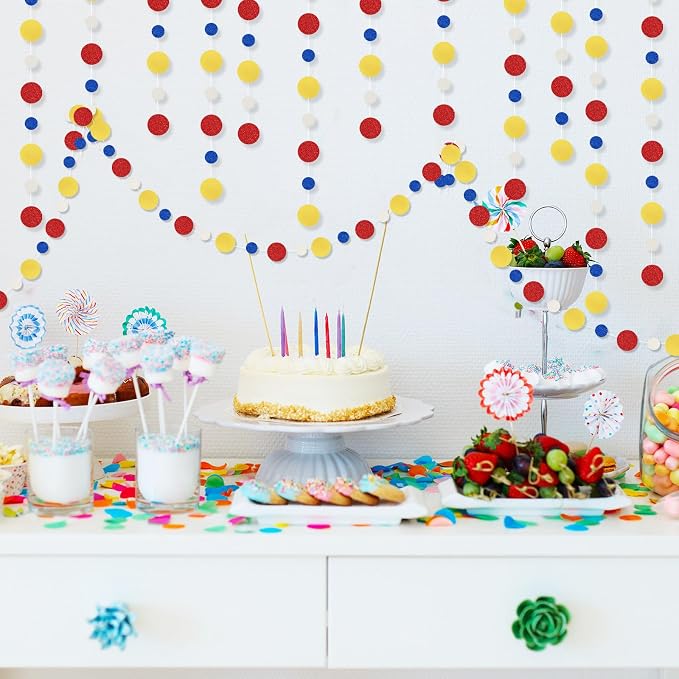 Outus 5 Pieces Colorful Circle Garland Banner Hanging Paper Dot Decorations - Image 6