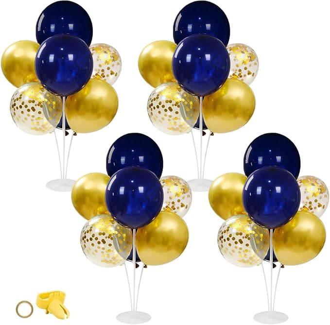4 Sets Navy Blue Gold Balloon Centerpieces by FengRise