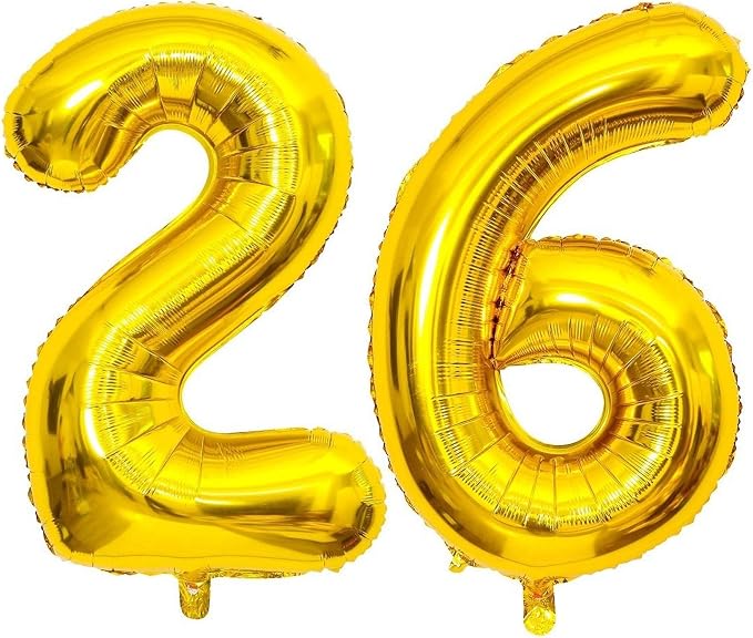 Gold 26 Number Balloons, 40 Inch Giant Number 26 Balloons Foil Mylar Helium by Lovoir