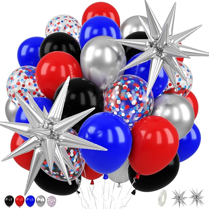 Red Blue Balloons for Patriotic Party Decor | 12 Inch Red Blue Silver Balloons by FEYG