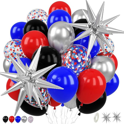 Red Blue Balloons for Patriotic Party Decor | 12 Inch Red Blue Silver Balloons by FEYG
