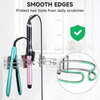 Blow Dryer Holder Wall Mounted Curling Iron Holder, 3 in 1 Hair Tool Organizer for Straightener, Curling Iron, Hair Dryer Holder Adhesive Flat Irons Storage for Bathroom Barber Shop (Silver)