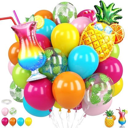 Tropical Balloons, 12 Inch Blue Hot Pink Yellow Orange Green Pink Balloons by FunHot