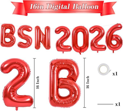 TONIFUL 2026 Nurse Graduation Decorations Red BSN 2026 Balloons 16 Inch BSN - Image 2