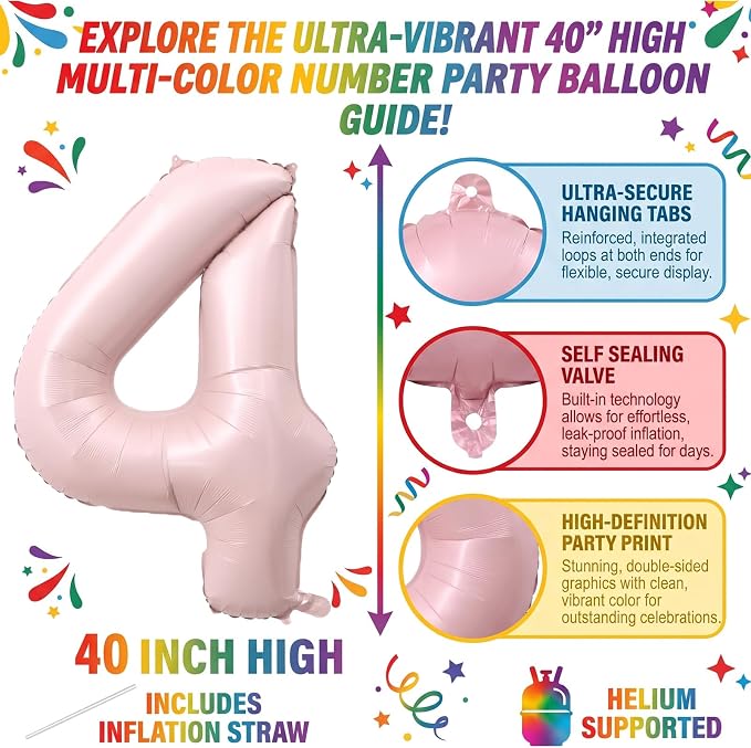 40 Inch Light Pink Foil Number 4 Balloon - Image 2
