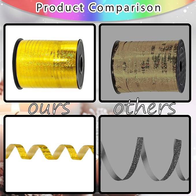 500 Yards Golden Laser Curling Ribbon, 1/5" Holographic Curly Ribbons, Curling - Image 4