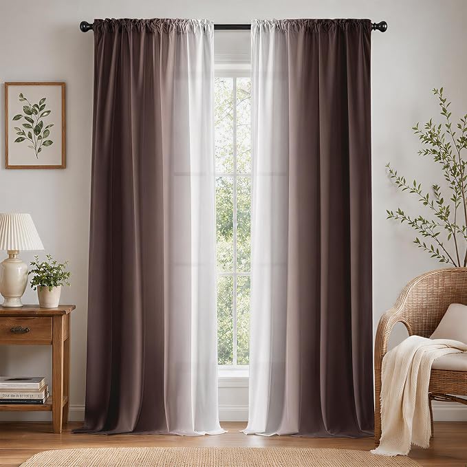 Brown Curtains for Living Room 84 Inch Length Brown White Ombre Curtains 2 by XFLINGBAO