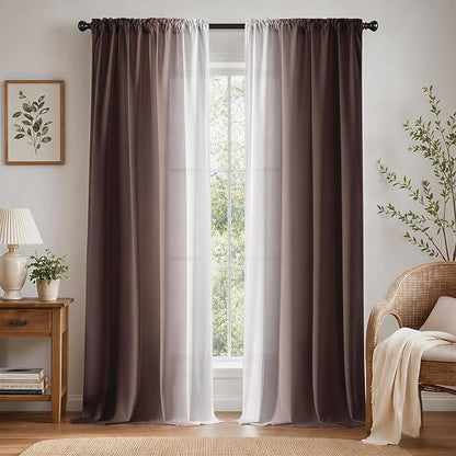 Brown Curtains for Living Room 84 Inch Length Brown White Ombre Curtains 2 by XFLINGBAO