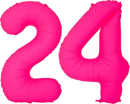 Pink Birthday Number 24 Balloons 40IN Fluorescent Pink 42 Foil Balloon | by YOIOZAIZAI
