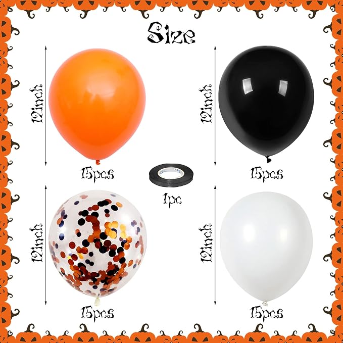 Orange Black White Balloons, 60 Packs 12 Inch Halloween Party Balloons - Image 2